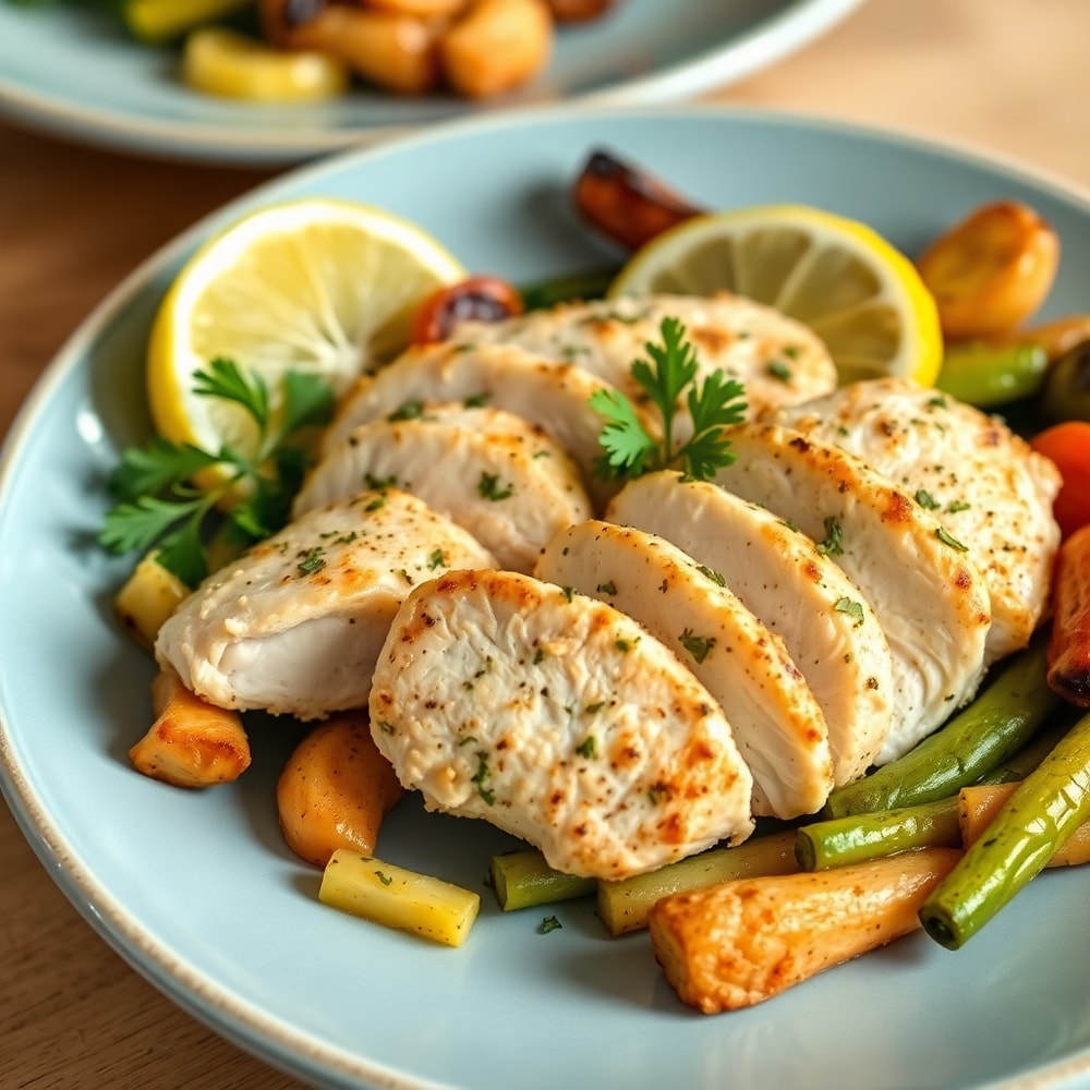 Plated Sheet Pan Lemon Herb Chicken