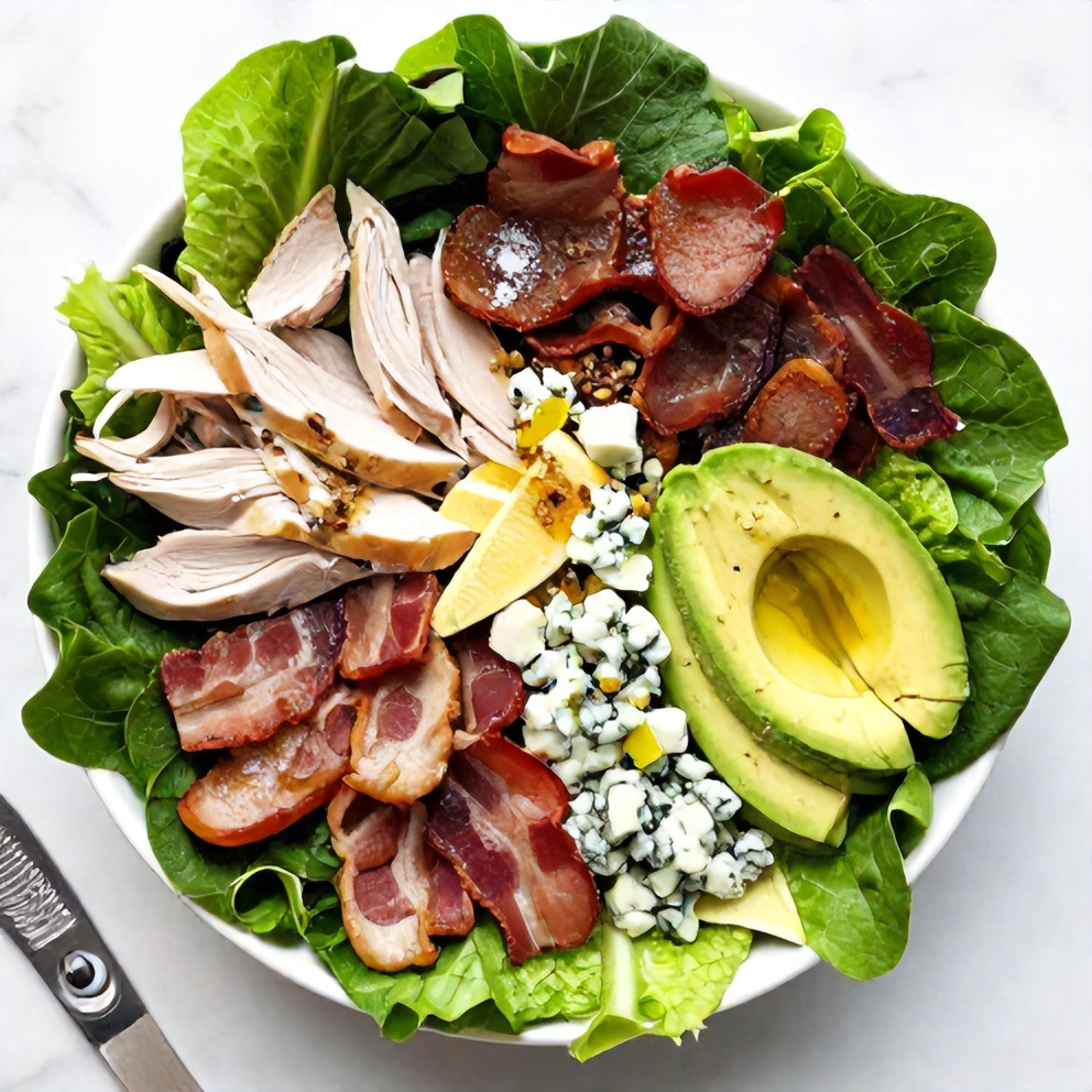 Raw ingredients for Crispy Turkey Cobb Salad