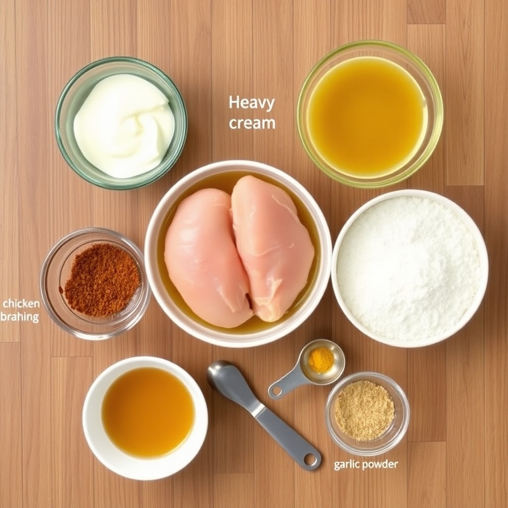 Raw ingredients for Crockpot Cajun Butter Chicken laid out on a wooden surface