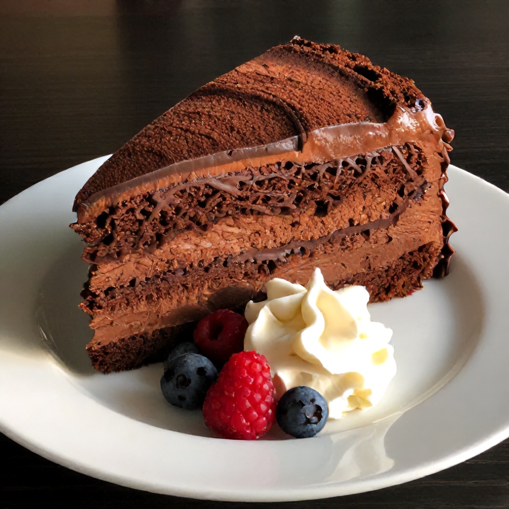 Sliced Decadent Double Layer Chocolate Cake