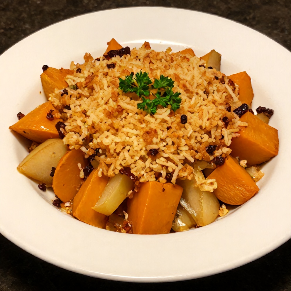 Served Apple Butternut Squash Casserole with crispy topping