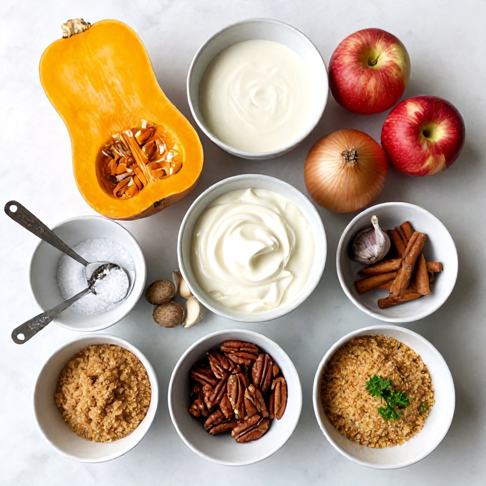 Raw ingredients for Apple Butternut Squash Casserole