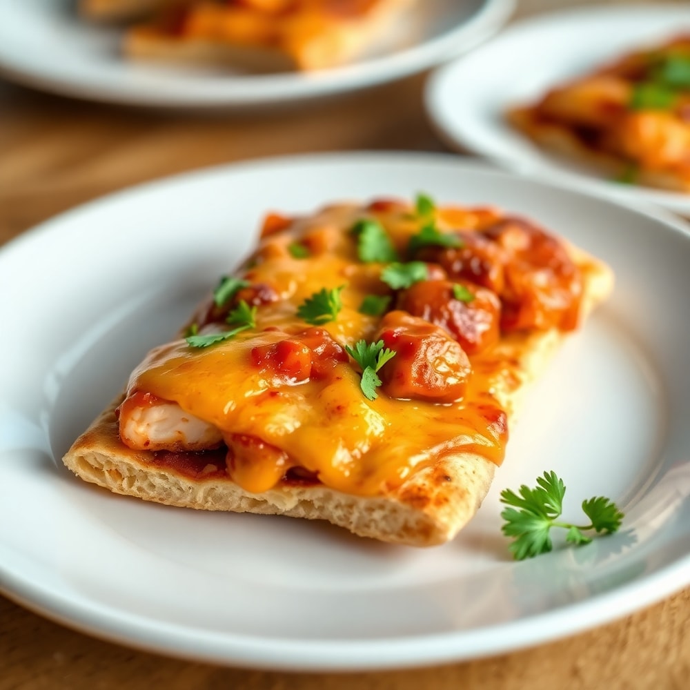 Plated BBQ Chicken Flatbread with fresh parsley