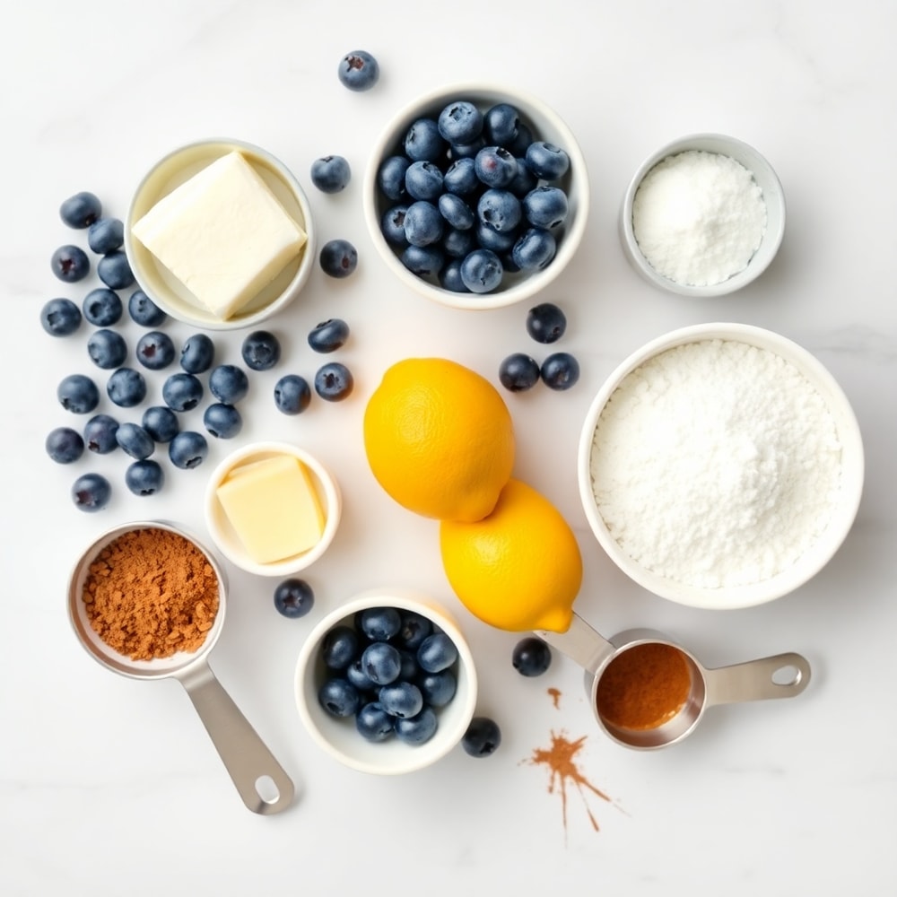 Blueberries, lemon, butter, sugar, and cinnamon
