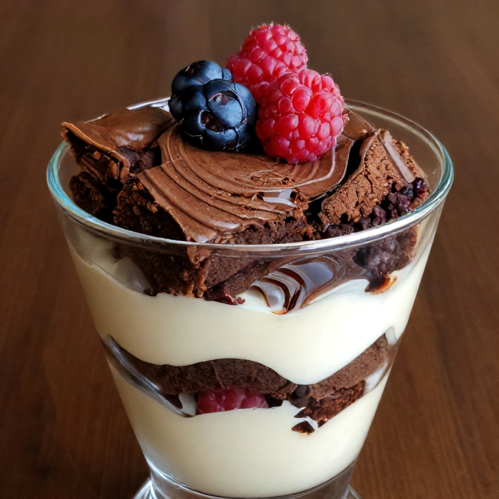 Finished Easy Brownie Trifle dessert ready to serve