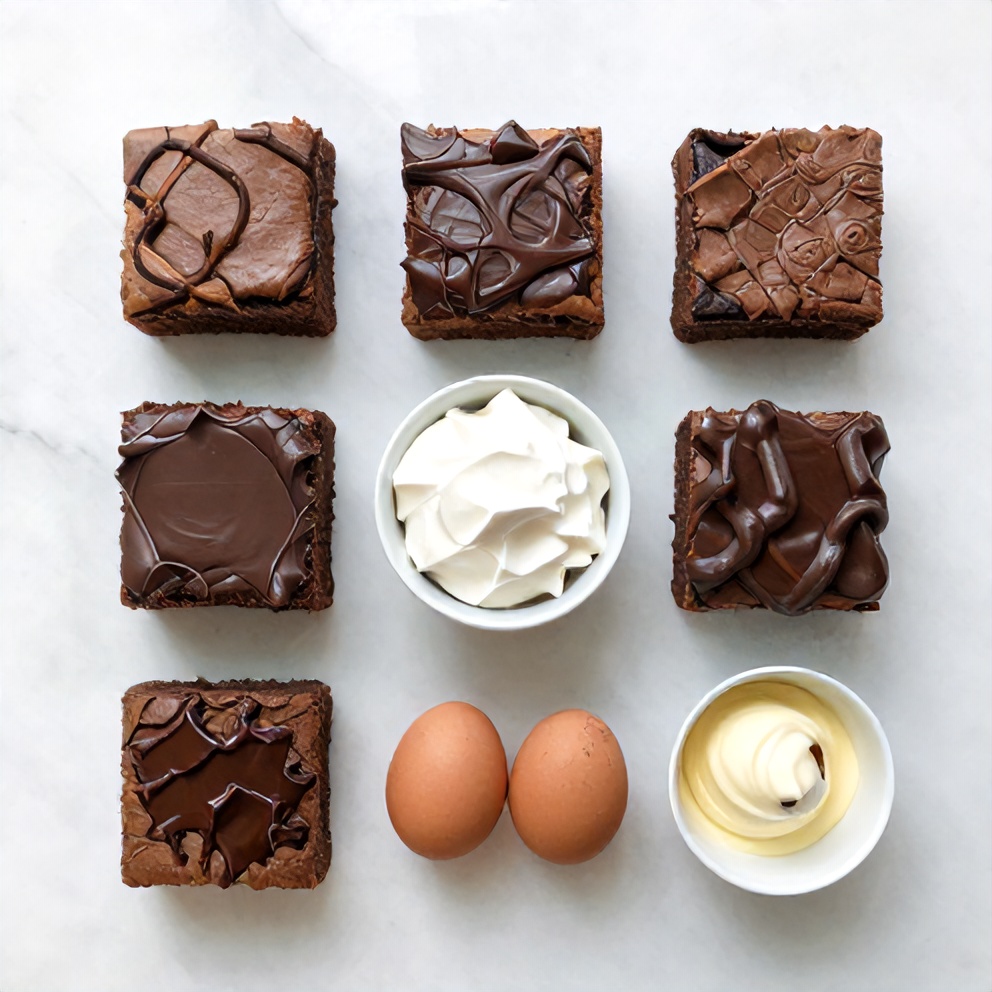 Raw ingredients for Easy Brownie Trifle including brownie mix, instant pudding, and Cool Whip