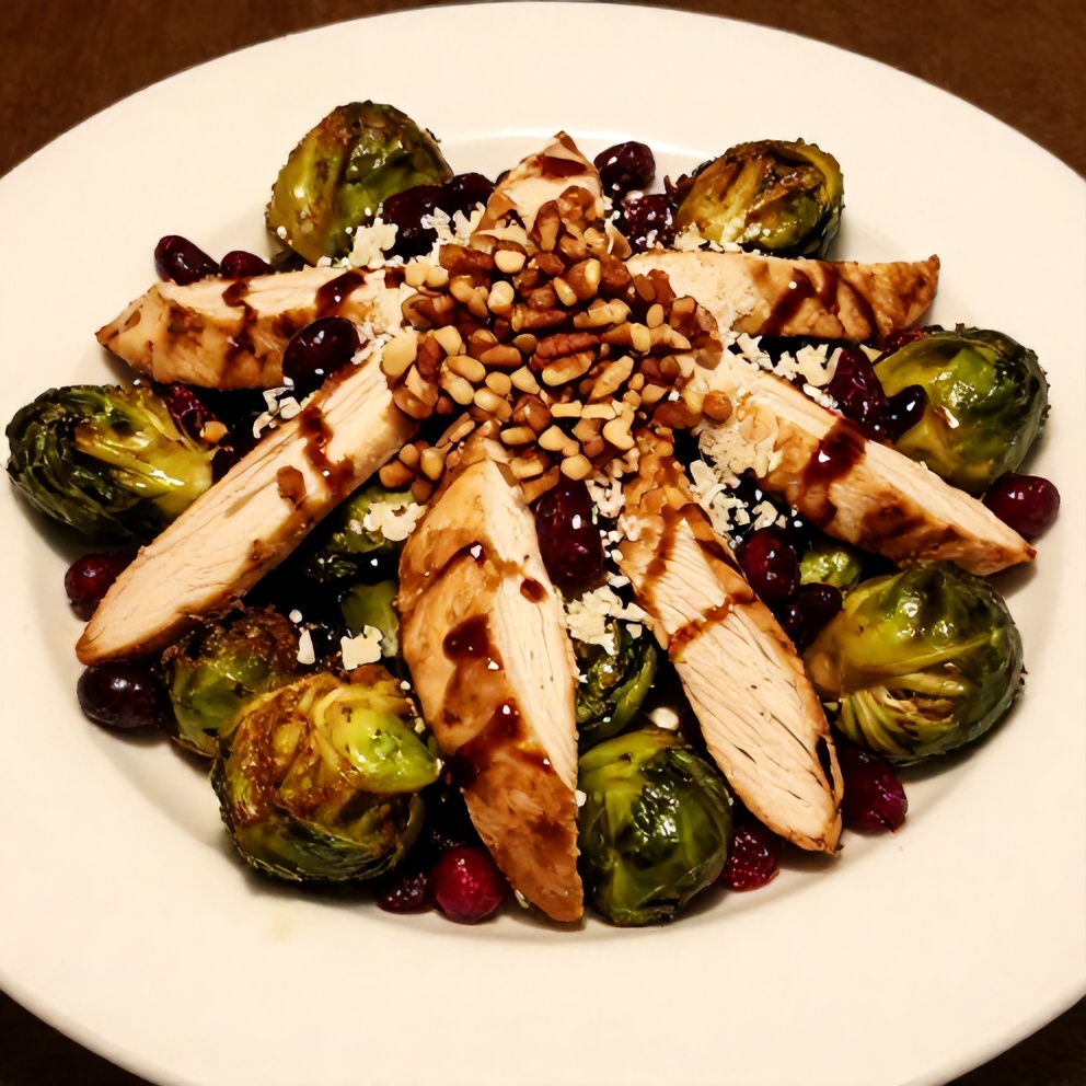 Easy Chicken Brussels Sprout Salad plated with Parmesan
