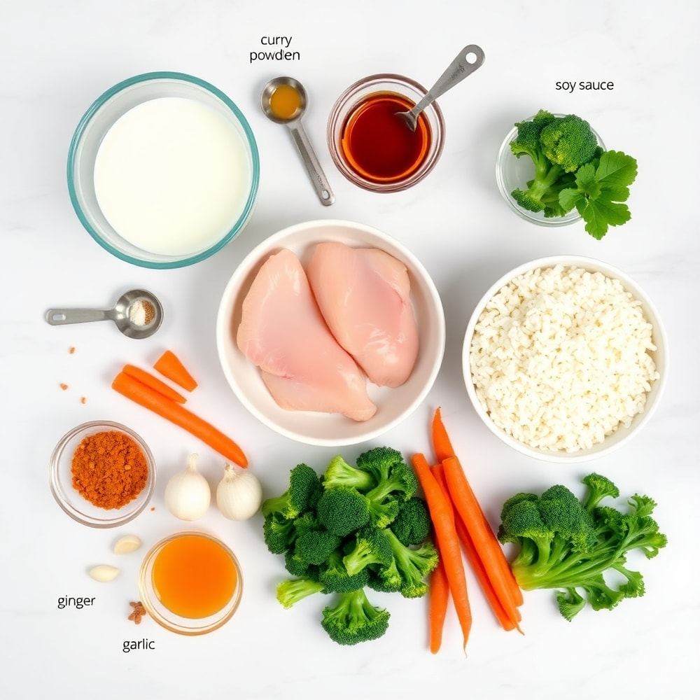 Raw ingredients for Easy Coconut Chicken Rice Bowl