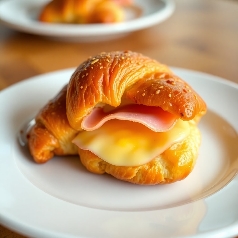 Plated ham and cheese croissant
