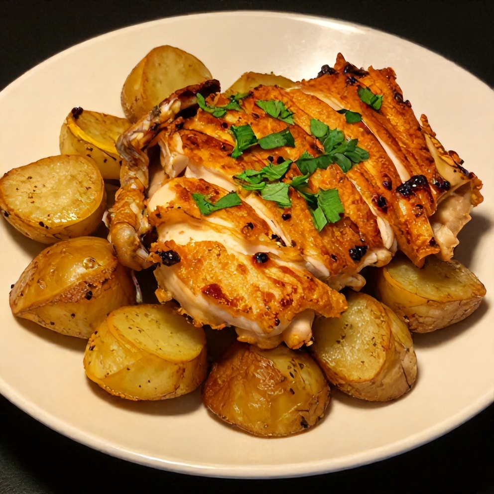 Plated one-pan lemon garlic chicken