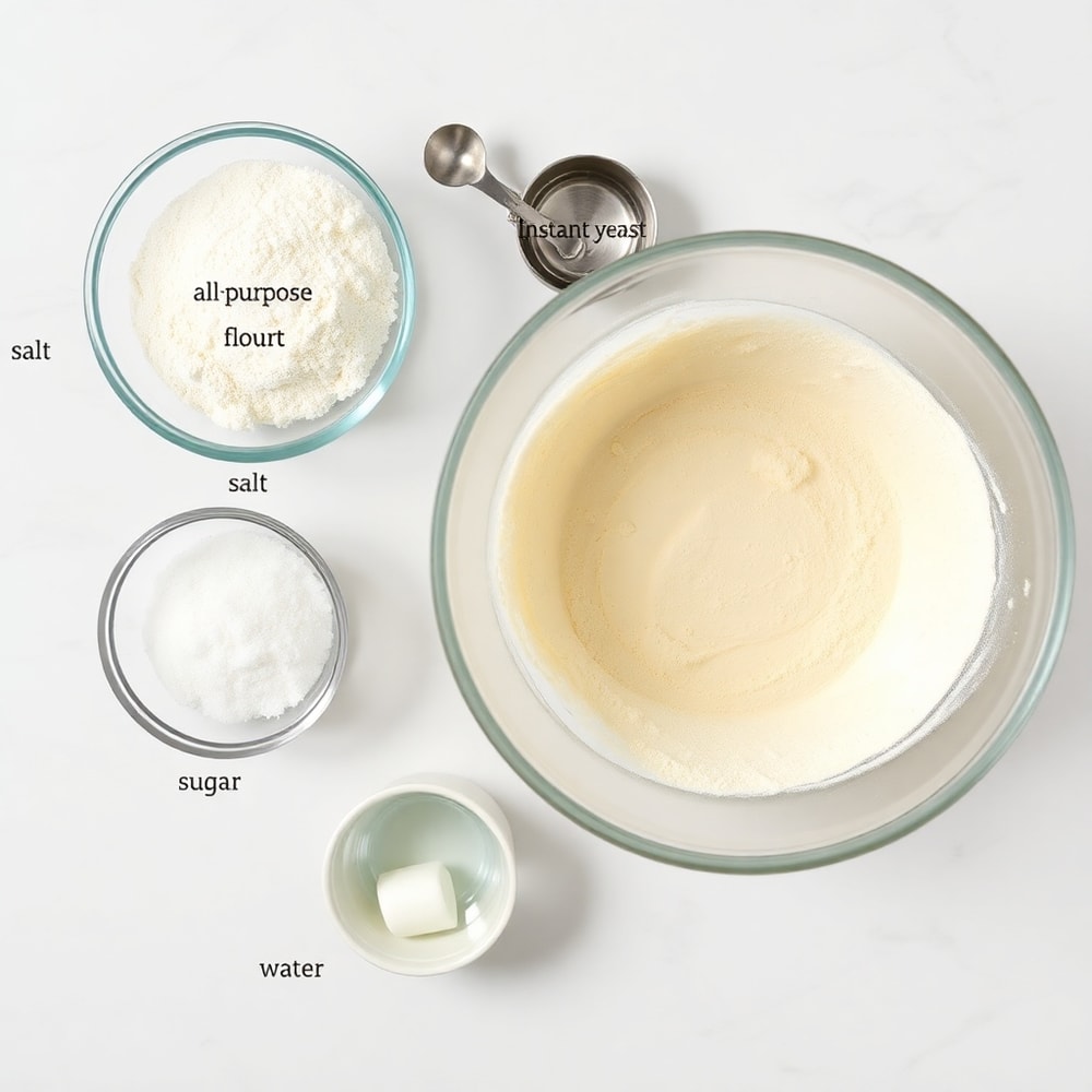 Crockpot Bread ingredients on a marble counter