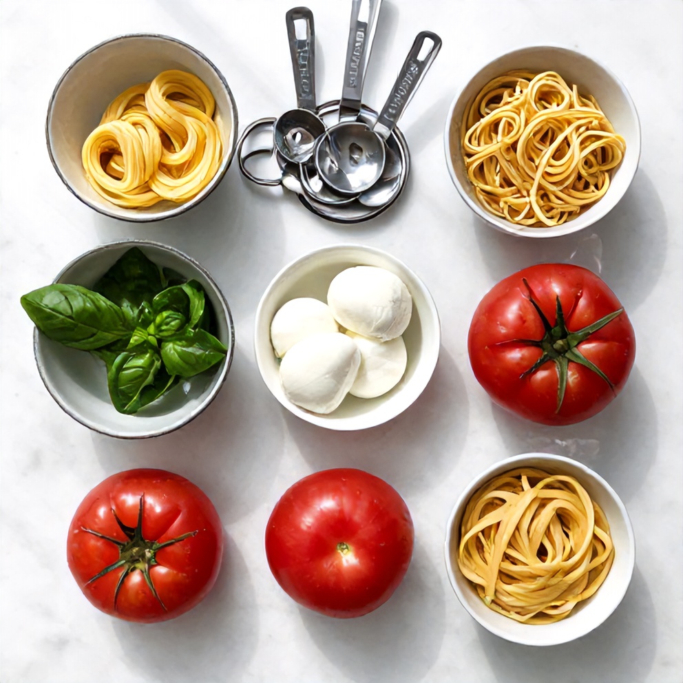 Raw Ingredients for Caprese Pasta Salad
