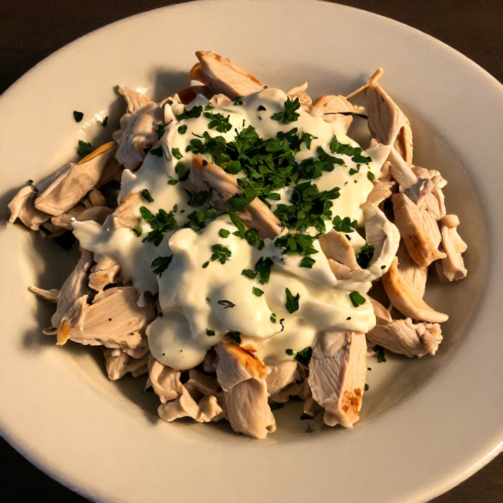 Plated Greek Yogurt Chicken Salad with fresh herbs