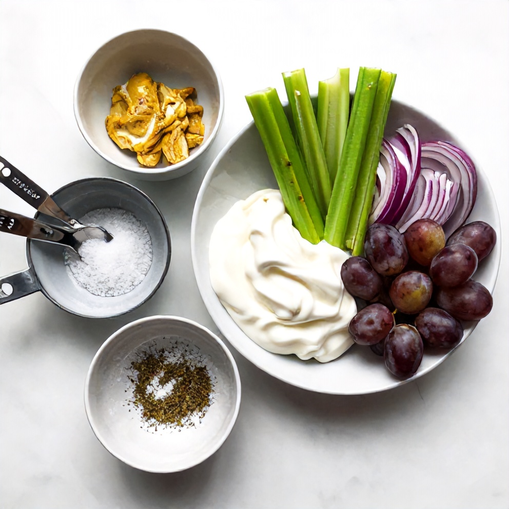 Raw ingredients for Greek Yogurt Chicken Salad