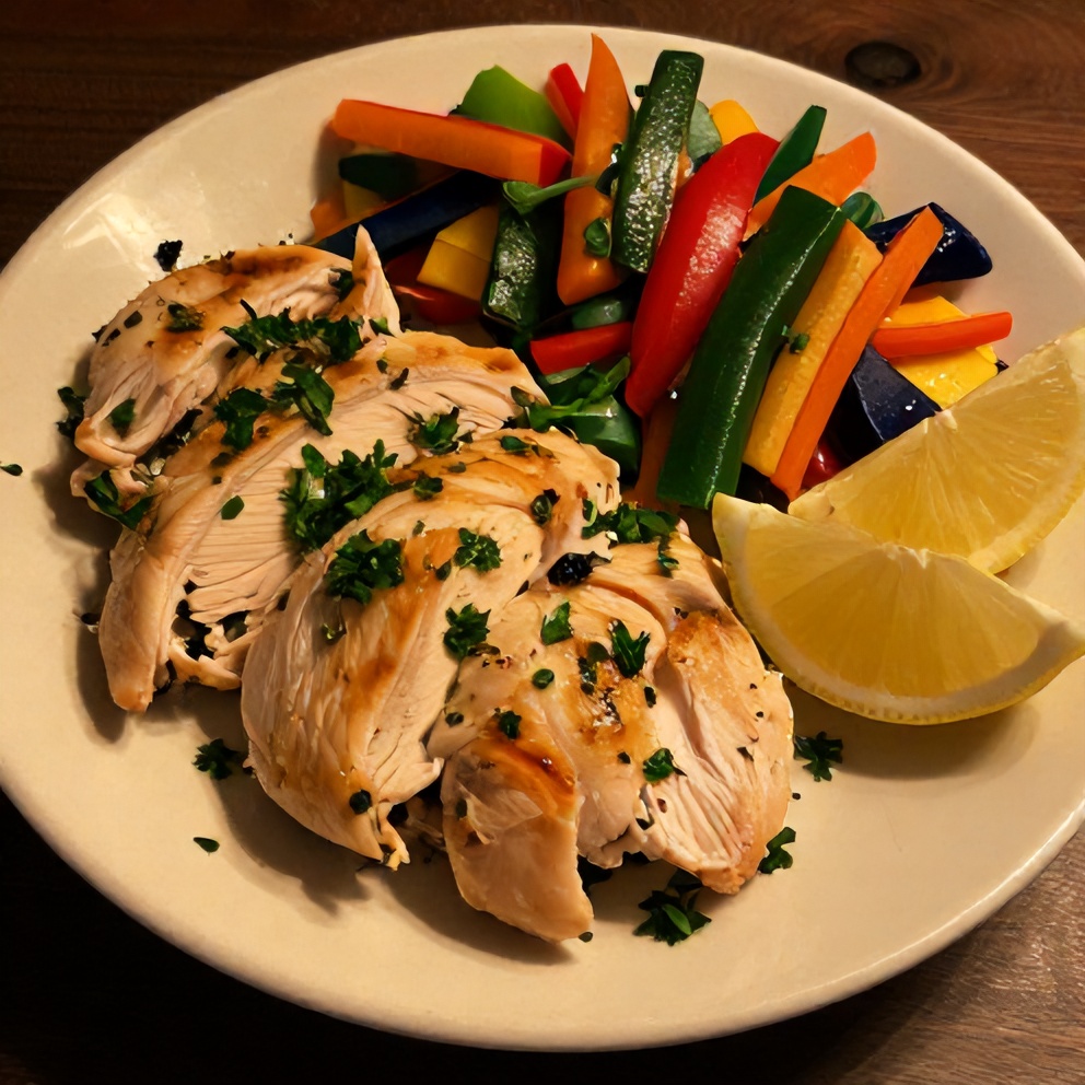 Plated healthy chicken breast with veggies
