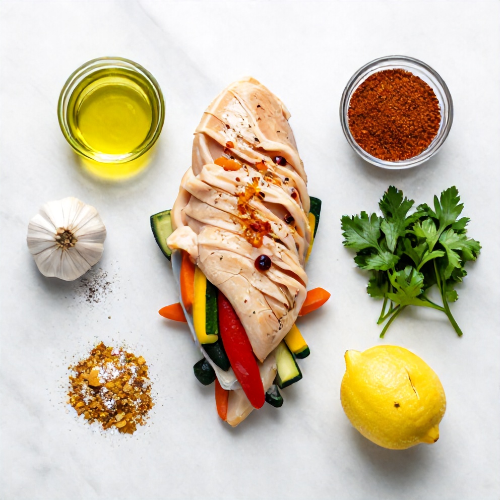 Raw ingredients for healthy chicken breast recipe