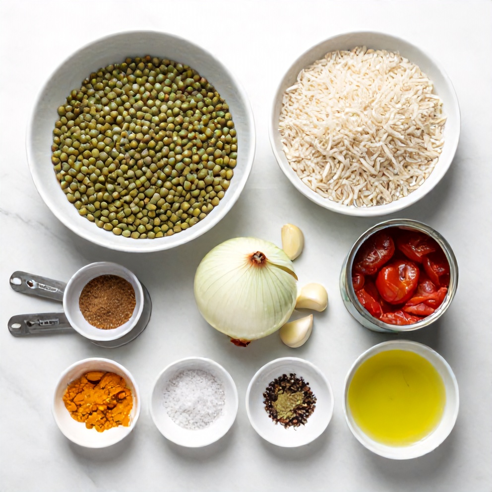Mujadara Ingredients Flat Lay