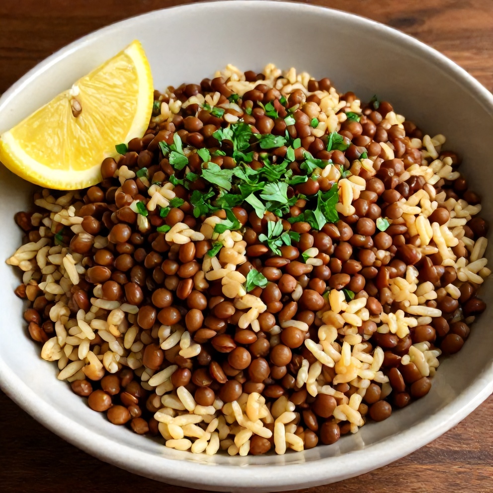 Plated Mujadara Lentils and Rice