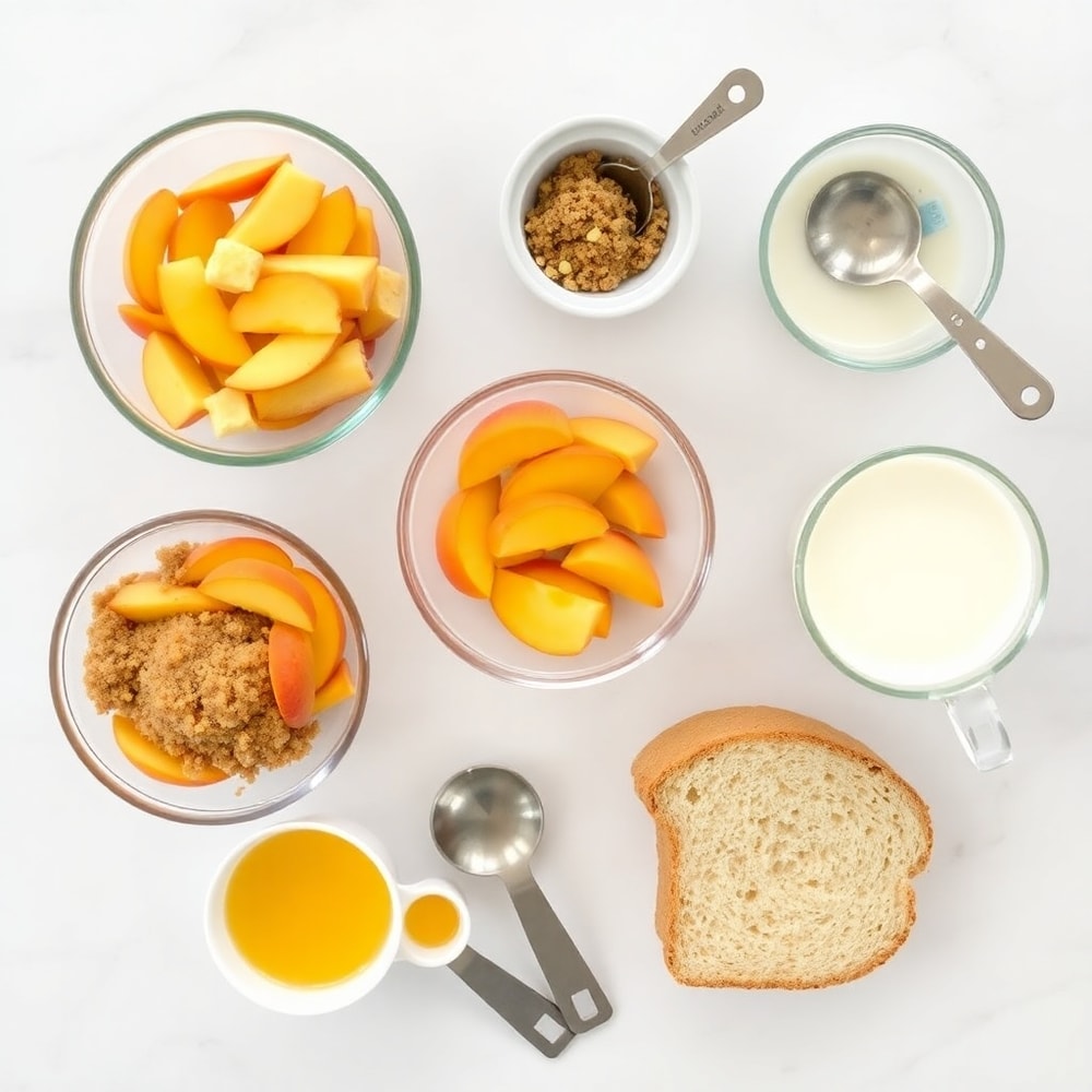 Raw ingredients for Easy Peach Cobbler French Toast Bake