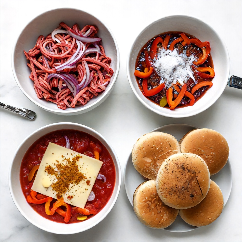 Raw ingredients for Philly Cheesesteak Sloppy Joes
