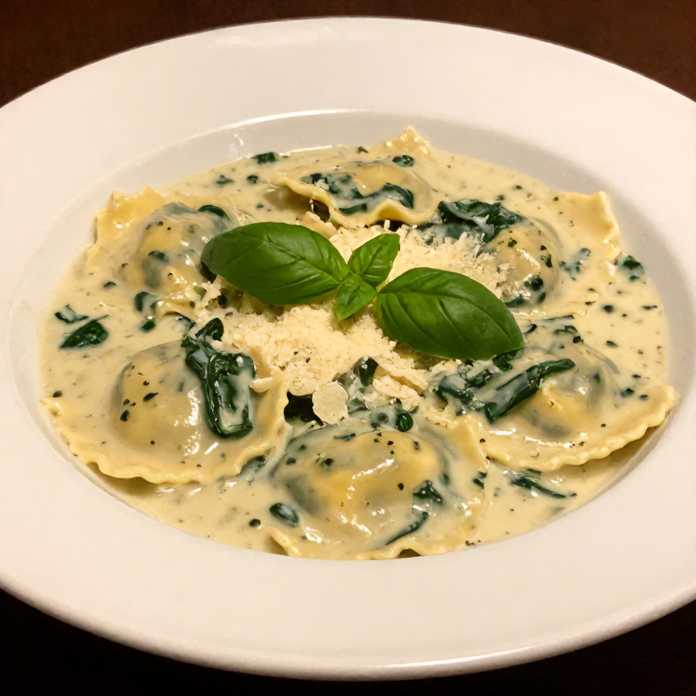 Parmesan ravioli soup ready to serve