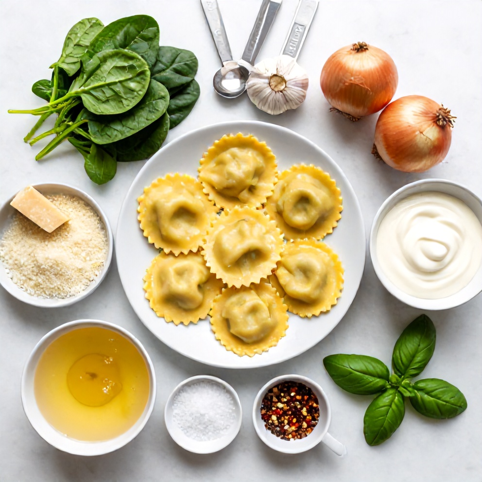 Raw ingredients for easy ravioli soup