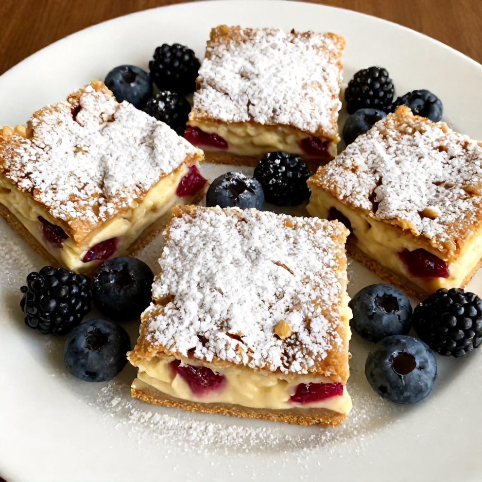 Sliced Rhubarb Cream Cheese Bars on a plate