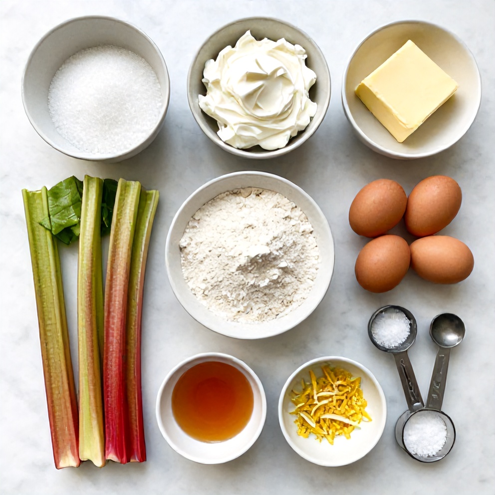 Rhubarb, cream cheese, and other ingredients for bars
