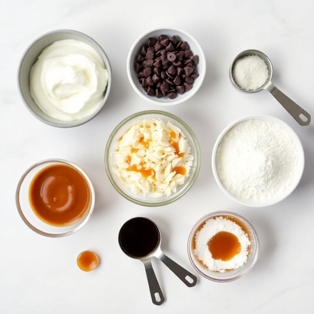 Samoa Truffles ingredients on a marble surface