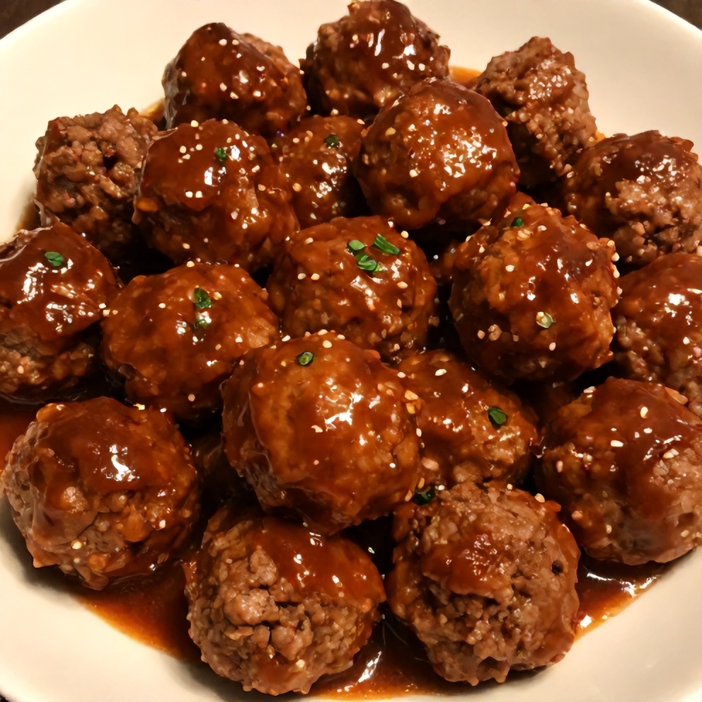 Plated Slow Cooker Sweet and Sour Meatballs