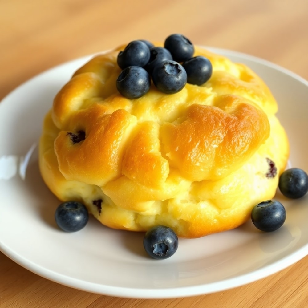 Plated Fluffy Cottage Cheese Blueberry Cloud Bread with blueberries