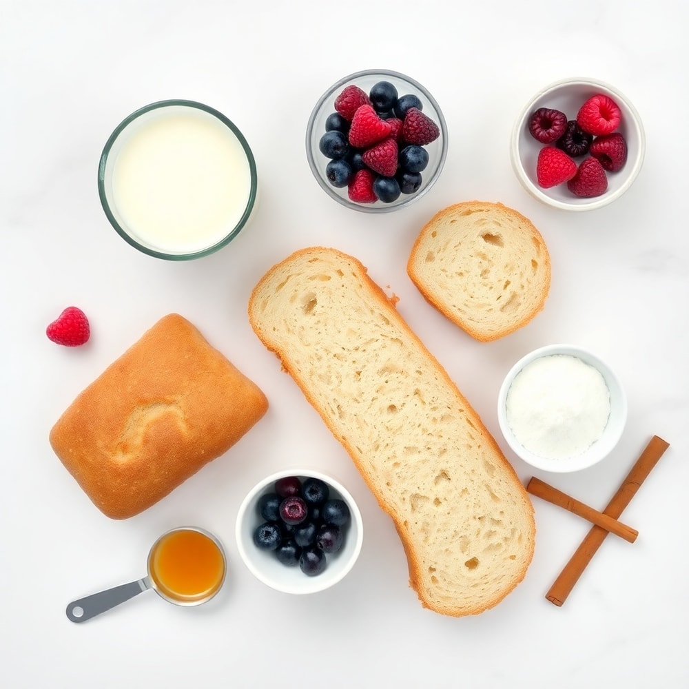 French Toast Cups ingredients including bread, eggs, milk, and berries