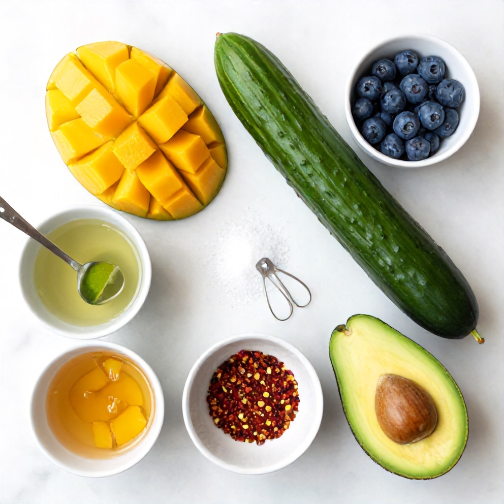 Raw Ingredients for Fresh Mango Cucumber Salad