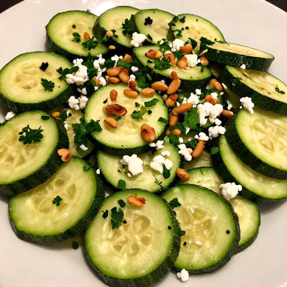 Plated fresh zucchini salad with lemon dressing