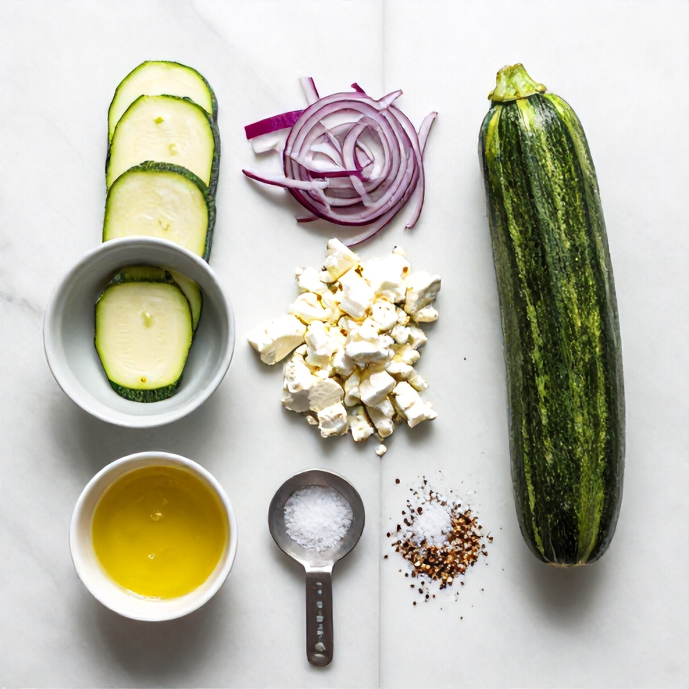 Raw ingredients for fresh zucchini salad