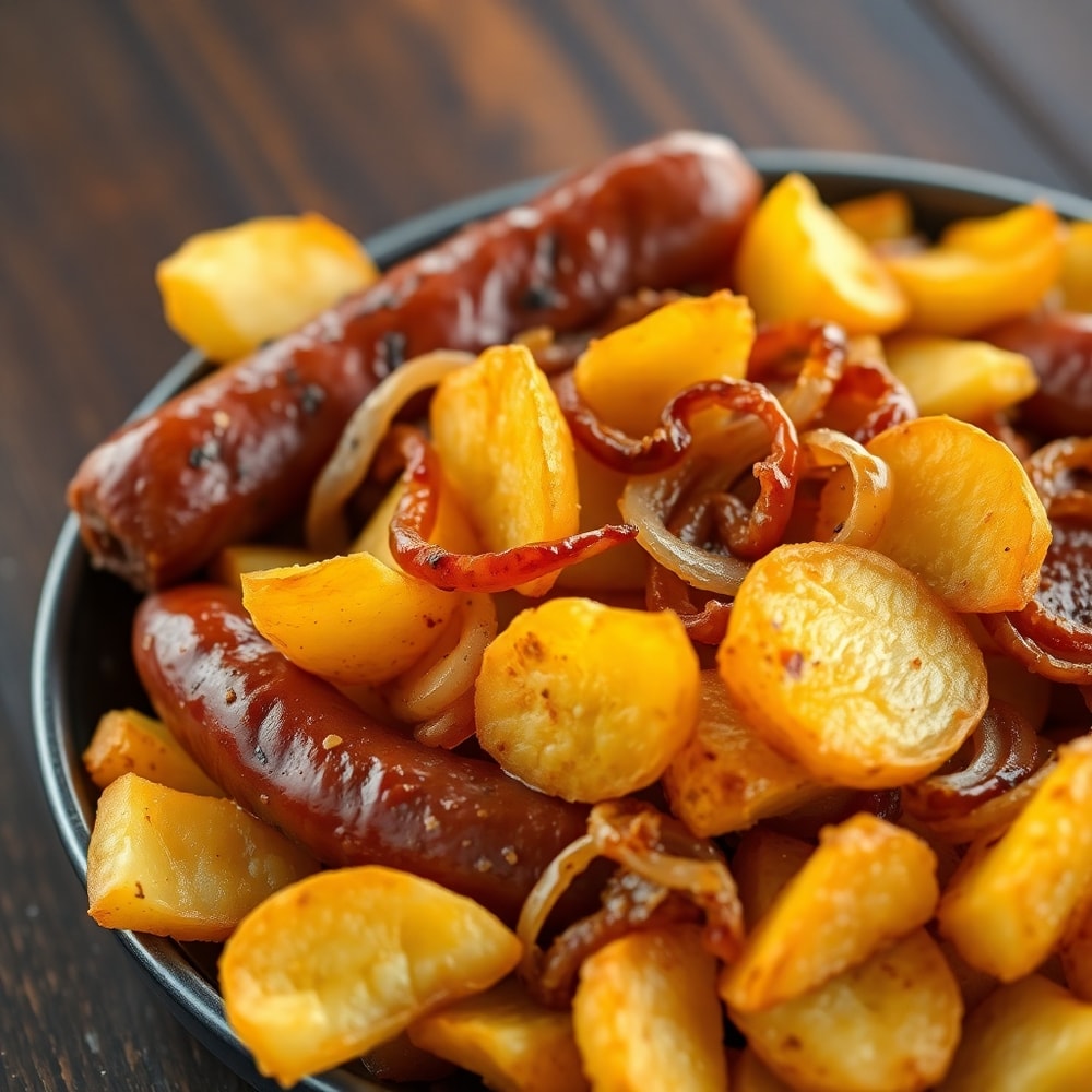 fried potatoes onions sausage