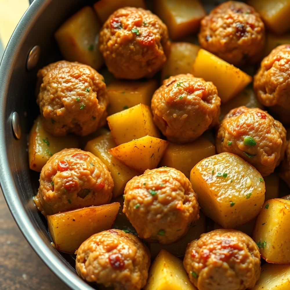 Garlic Butter Meatballs and Potatoes