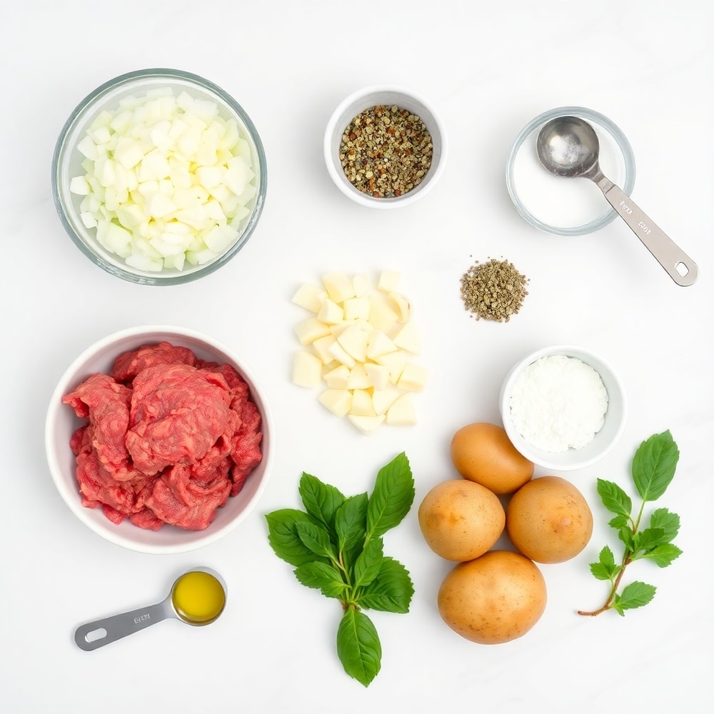 Raw ingredients for Garlic Butter Meatballs and Potatoes