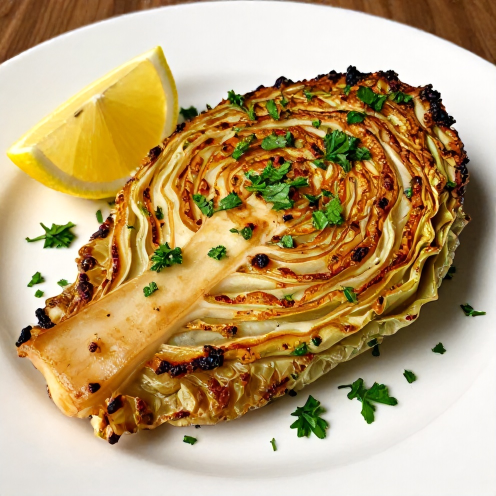 Plated Garlic Roasted Cabbage Steaks with Smoky Spices