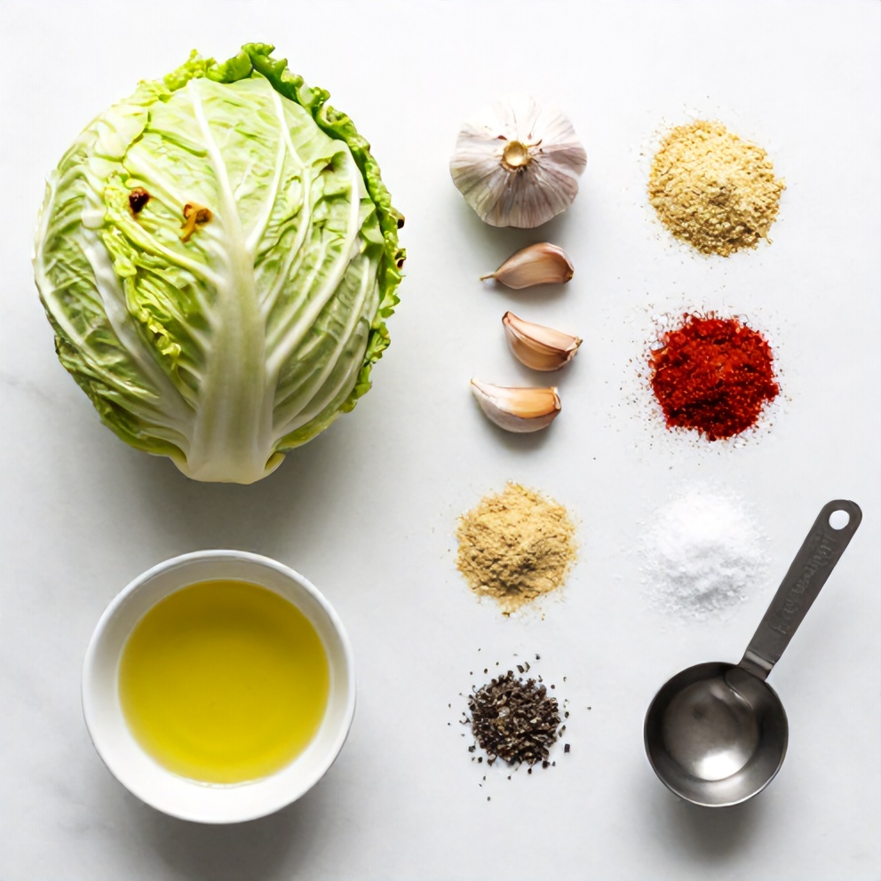 Raw Ingredients for Garlic Roasted Cabbage Steaks
