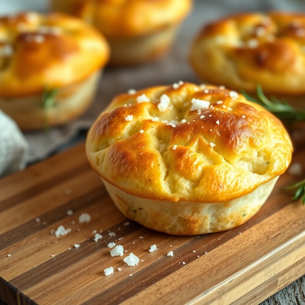 Garlic Rosemary Focaccia Muffins close-up