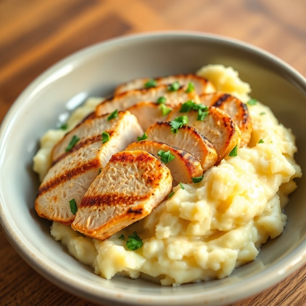 Finished Grilled Chicken Mashed Potato Bowl