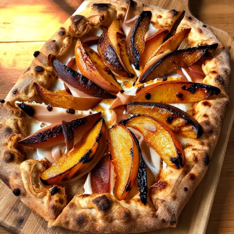grilled peach prosciutto flatbread pizza