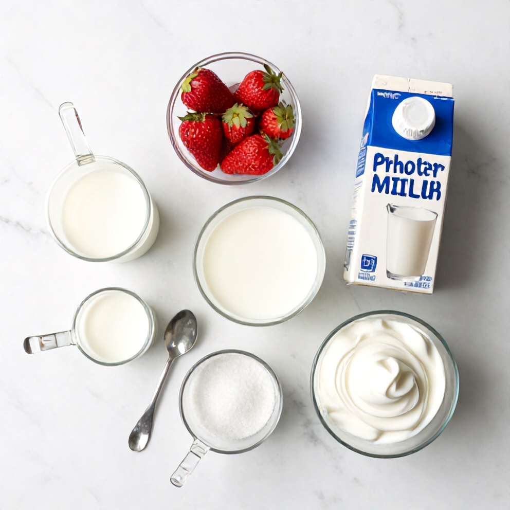 Raw ingredients for Korean strawberry milk