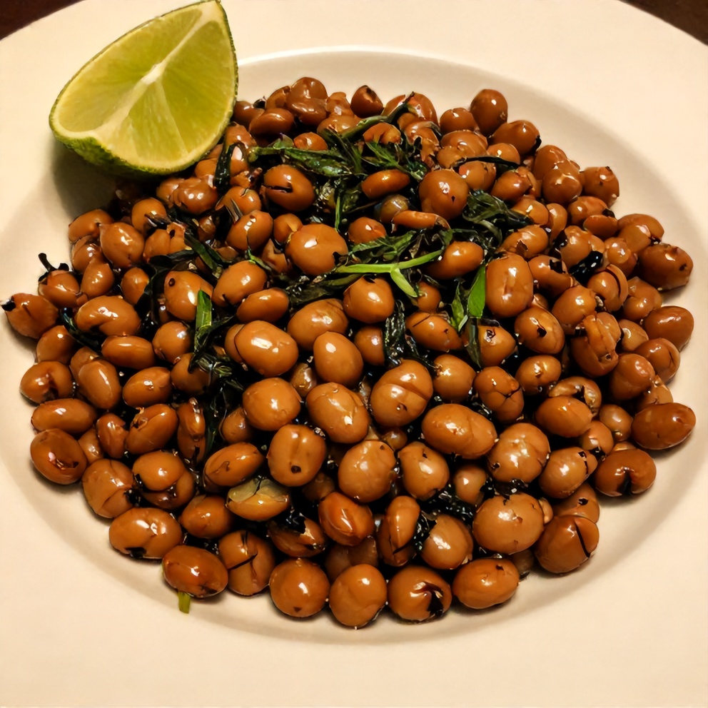 Plated Marinated Cilantro Lime Bean Salad with a lime wedge