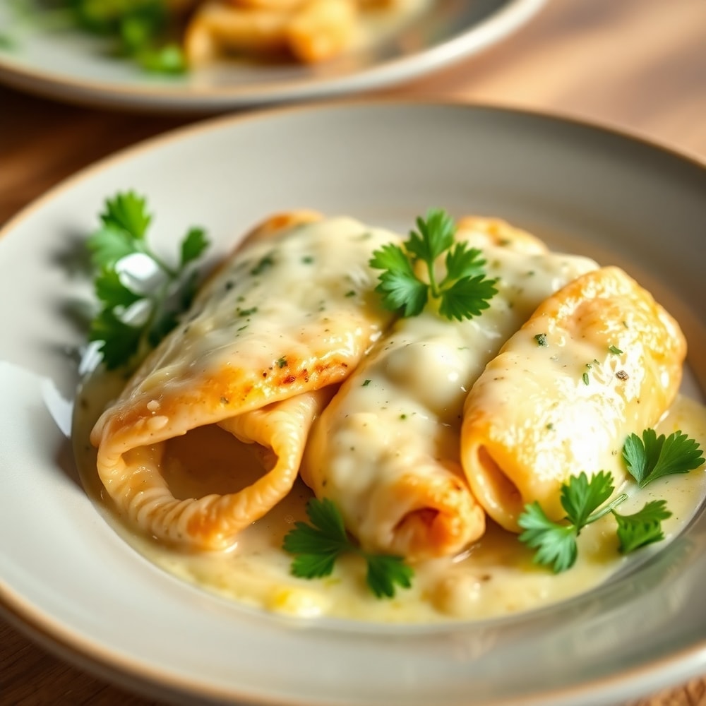 Plated Mozzarella Garlic Butter Chicken Bowties
