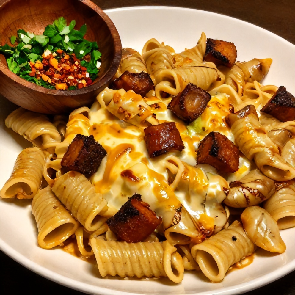 Plated One Pot Cajun Sausage Pasta with chopped parsley