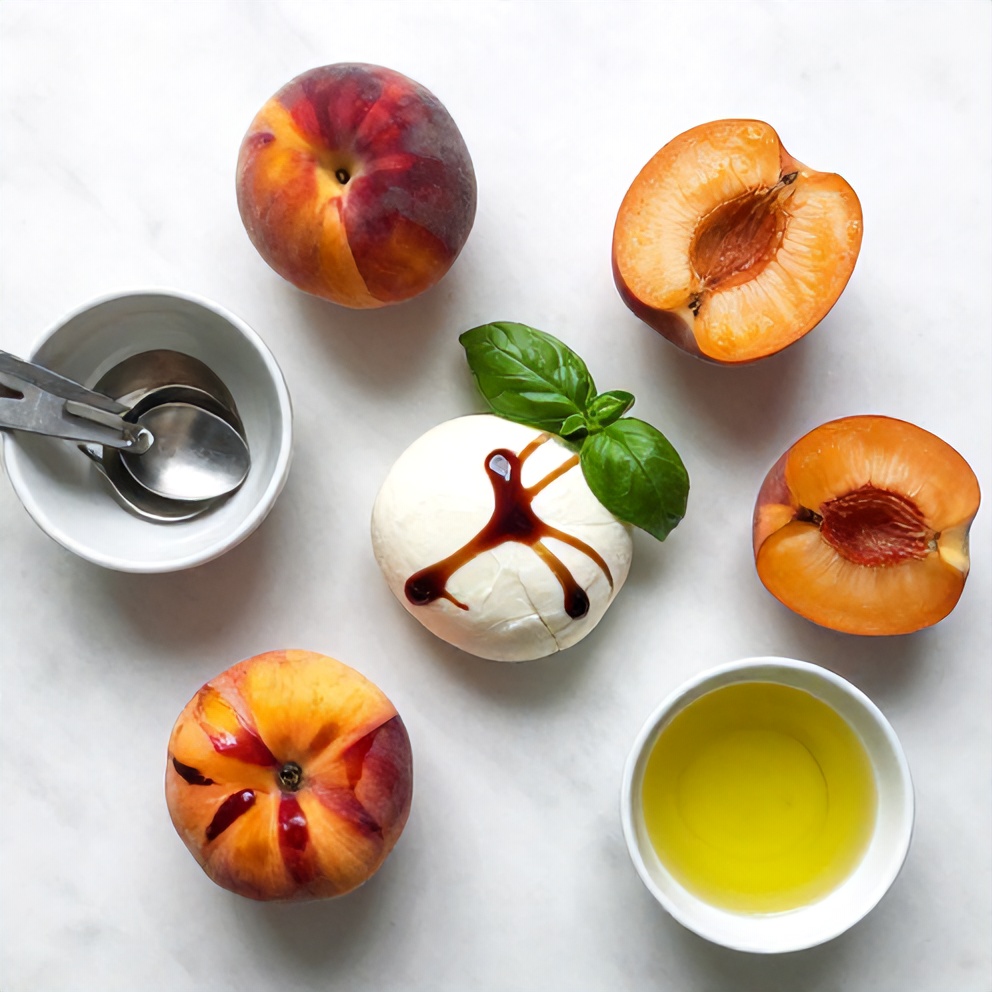 Raw Ingredients for Peach Caprese Salad