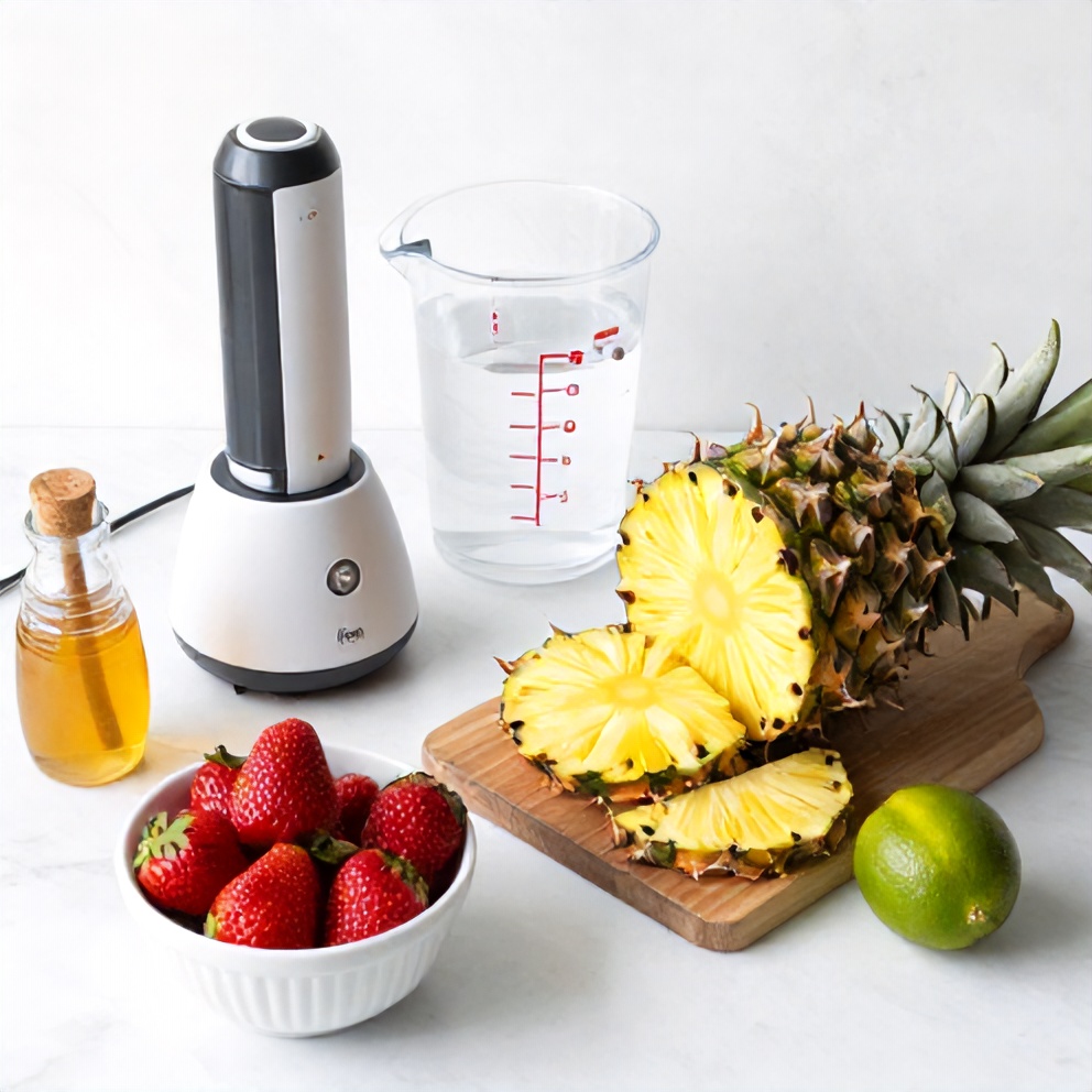Raw ingredients for Pineapple Strawberry Agua Fresca