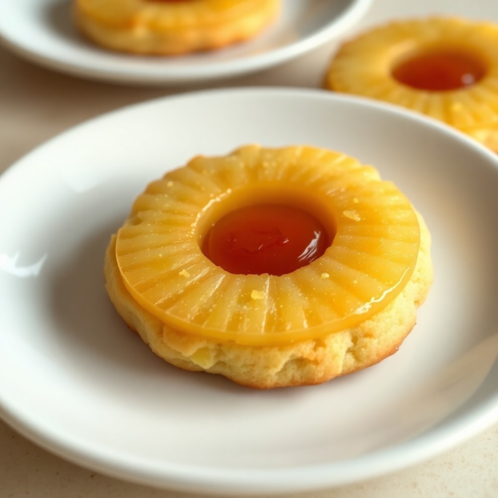 Pineapple Upside Down Sugar Cookies on a Plate